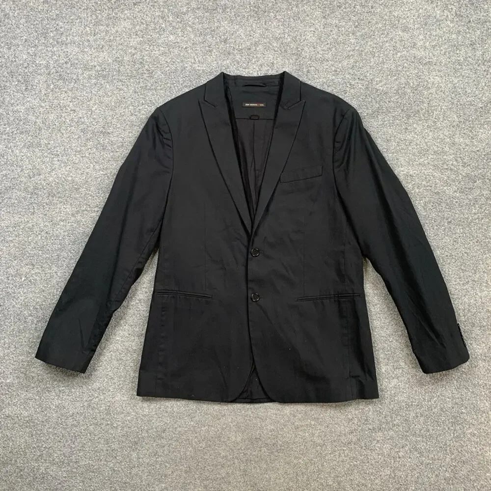 John Varvatos Blazer Mens 41-42 Slim Fit Black Cotton Peak Lapel 2 Button Jacket